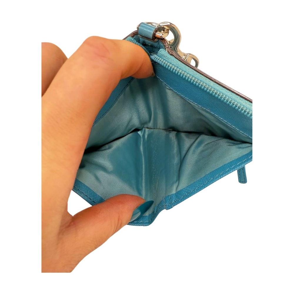 Coach Teal Blue Leather Turnlock Wristlet Wallet Zip Around ID Window - Picture 10 of 13